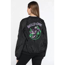 Nice Frog Drop Unisex Uzun Kol Baskılı Bomber Ceket - Siyah