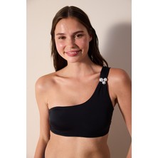 Pearl Tek Omuz Siyah Bikini Üstü