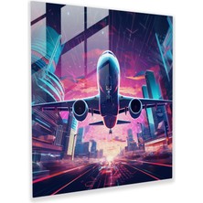 Fütüristik Uçak Cam Duvar Sanatı - Uçak, Cam Baskı, Modern Sanat, Fütüristik Dijital Sanat Çalışması, 30 x 30 cm