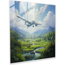 Uçak Cam Tablo - Yağlıboya Tablo - Uçak, Yağlıboya Tablo, Tepegöz Uçan, Cam Sanatı, 30 x 30 cm