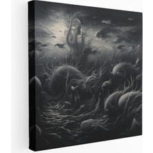 Denizaltı Efsanevi Yaratıklar Litografi Kanvas Tablo, 30 x 30 cm