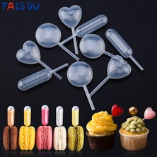 Xiaoba2 Kalp 50 Adet Jöle Mus Pipeti Milkshake Tek Kullanımlık Makaron Pipetli Kek Buz Enjektörü Pişirme Aletleri Damlalık (Yurt Dışından)