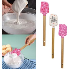 Xiaoba2 Stil 1 Renk Kalp Desenli Silikon Spatula Ev Için Ilginç Ahşap Saplı Spatula (Yurt Dışından)