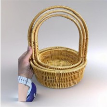 Elif Aksesuar Mercan 3  Lü  Sentetik Rattan Sepet Yuvarlak