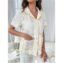 Bella Notte Çiçek Baskılı Cep Detaylı Düğmeli Günlük Pijama Takımı