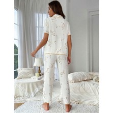 Bella Notte Çiçek Baskılı Cep Detaylı Düğmeli Günlük Pijama Takımı