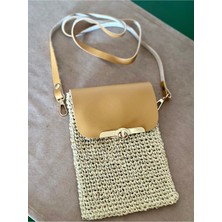 Zuviel Deco Hasır Mini Bag, Cep Telefonu Çantası Hardal / Standart