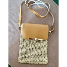 Zuviel Deco Hasır Mini Bag, Cep Telefonu Çantası Hardal / Standart