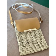 Zuviel Deco Hasır Mini Bag, Cep Telefonu Çantası Hardal / Standart