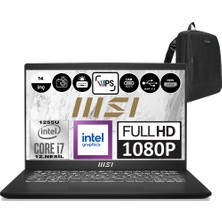 Msı Modern 14 Intel Core I7 1255U 16GB 512GB SSD Freedos 14" Intel® Iris® Xe Graphics Fhd IPS Taşınabilir Bilgisayar C12MO1039XTRF01 + Zetta Çanta