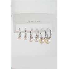 By Zeyna Aksesuar Kadın Vip Seri Suni Incili 3 Boy 6'lı Küpe Seti