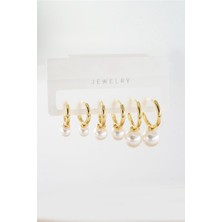 By Zeyna Aksesuar Kadın Vip Seri Suni Incili 3 Boy 6'lı Küpe Seti