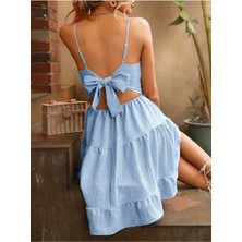 Bella Notte Mavi Askılı Sırt Dekolteli Yazlık Elbise