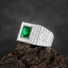 Takılingo 925 Ayar Gümüş Yeşil Zirkon Taşlı Beyaz Erkek Yüzük