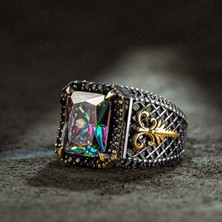 Takılingo 925 Ayar Gümüş Mistik Topaz Taşlı Pençeli Usta Işi Erkek Yüzük