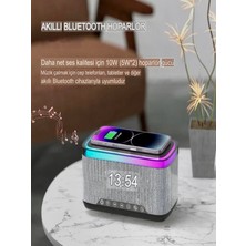 ÇELİKWORK Akım Koruma 15W Wireless Kablosuz Şarj 10W Bluetooth Hoparlör Rgb Işık  Çalar Saat Göstergeli Stand