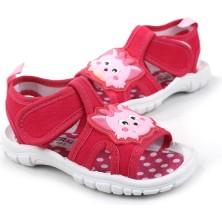 Gezer Kids Kız Çocuk Sandalet 00204 Fuşya Renkli Tekstil Malzeme Cırtlı Özellikli