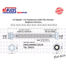 ASFLEXS 1/2 Nipelli×1/2 Paslanmaz Çelik Flex Hortum Bağlantı Hortumu (20 cm)