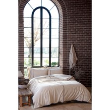 Ecocotton Farya Battal Boy Nevresim Takımı %100 Organik Pamuk Kenevir Karışımlı Nakışlı Bej 240X220 cm