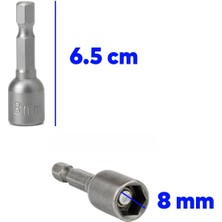 Badem10 Manyetik Somun Civata Sıkma Adaptörü Çap 8 mm M8 Trapez Çatı Vidası Sıkma 8X65 mm Mıknatıslı 5 Adet