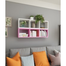 Dekormer Design Kitaplık Duvar Rafı Mobilya Ikili Renkli Takım Pembe Beyaz
