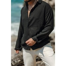 Tarz Cool Erkek Uzun Kollu Gömlek Yaka Keten Oversize Gömlek