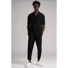 Akçaylar Kendinden Çizgili Oversize(Bol Kesim) Kısa Havuç Pantolon Gömlekli Takım