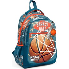 Coral High Kids Nefti Turuncu Basketbol Desenli Üç Bölmeli Okul Sırt Çantası 23651