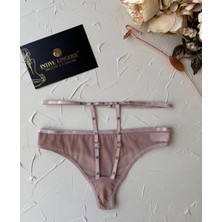 Intive Lingerie Kadın Yüksel Bel Şerit Detaylı Ağı Pamuklu Halka Detaylı Tül Tanga