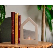 Zekk Atelye Ev Şeklinde Beton Tealight Mumluk Ve Kitap Tutucu -Özel Tasarım Dekoratif Mumluk