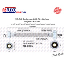 ASFLEXS 1/2×3/4 Paslanmaz Çelik Flex Hortum Bağlantı Hortumu (20 cm)