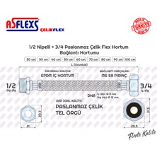 ASFLEXS 1/2 Nipelli×3/4 Paslanmaz Çelik Flex Hortum Bağlantı Hortumu (20 cm)