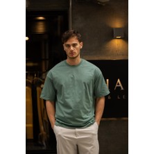 Decas Gravel Oversize Bisiklet Yaka Pamuklu T-Shirt - Su Yeşili