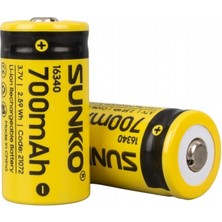 Sunkko 3.7 Volt 700 Mah 16340 Şarj Edilebilir Pil 2'li Paket