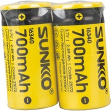 Sunkko 3.7 Volt 700 Mah 16340 Şarj Edilebilir Pil 2'li Paket