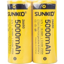 Sunkko 3.7 Volt 5000 Mah 26650 Şarj Edilebilir Pil 2'li Paket