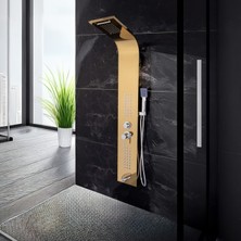 Decordem Banora Infinity Lux Duş Paneli, 5 Fonksiyonlu, Paslanmaz Çelik, Tepe Duş, Şelale Sistem, Altın
