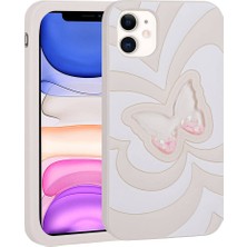 ZORE Apple iPhone 11 Uyumlu Sıvılı Simli Kelebekli Tasarım Vodena Kapak-Beyaz