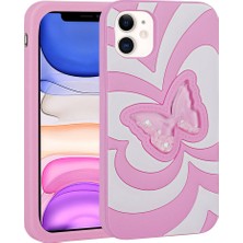 ZORE Apple iPhone 11 Uyumlu Sıvılı Simli Kelebekli Tasarım Vodena Kapak-Pembe