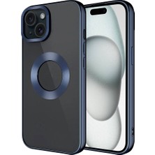 ZORE Apple iPhone 15 Uyumlu Tek Kamera Çerçeveli Logo Gösteren Omega Kapak-Lacivert
