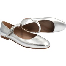 Prego (Pine Cone) Düz Atkılı Tokalı Günlük Rahat Kadın Babet Gumüş