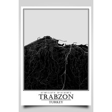 Hari Tasarım Trabzon Şehir Haritası Çerçevesiz Poster-Taraftar Seçenekli-Harita Sanatı, Map Art Design