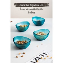 AGMM Akrilik Barok Aquamarin Oval 4'lü Küçük Kase Seti & Çerezlik & Sunumluk & Ikramlık (Cam Değildir)