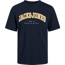 Jack & Jones JJECALEB VARSITY TEE SS Lacivert Erkek Kısa Kol T-Shirt
