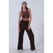 Feminist Kahve Yüksek Bel Bol Paça Keten Pantolon 01020661.05