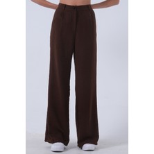 Feminist Kahve Yüksek Bel Bol Paça Keten Pantolon 01020661.05