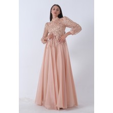 Gold Üzeri Pul Boncuk Işlemeli Tesettür Abiye 6502450.122