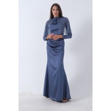 Indigo Yaka Seyyar Şal Ayrobin Eklemeli Tesettür Abiye 6502477.98