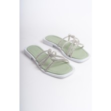 ARTI ARTI AYAKKABI MİA026-1601 Günlük Kadın Taşlı Yeşil Tatil Terliği