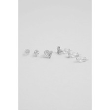 So CHIC Love 18 Ayar Beyaz Altın Kaplama Gümüş Çoklu Küpe